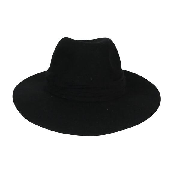 Vintage 70s Fedoria Black Felt Wool Wide Brim Fedora Hat